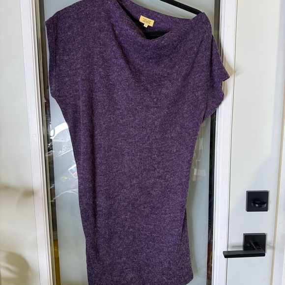 Piko 1988 Mini Dress Size S Purple Heathered Angled Cowl Neck Short Sleeve - Picture 2 of 6